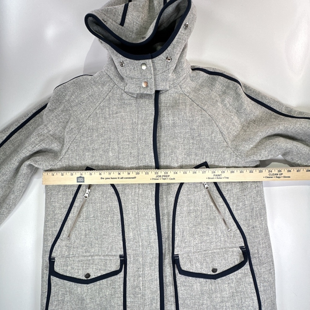 J. Crew Italian Stadium Cloth Hooded Wool Peacoat Womens 14 Gray Minimalist - Picture 14 of 14